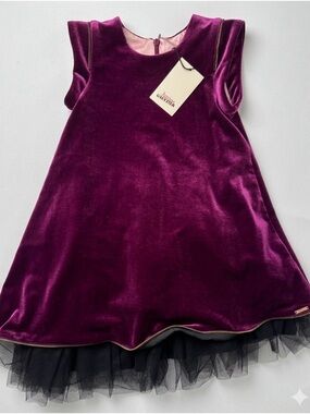 Junior Gaultier Jean Paul Gaultier Girls Purple Velvet & Tulle Dress size 5, NWT